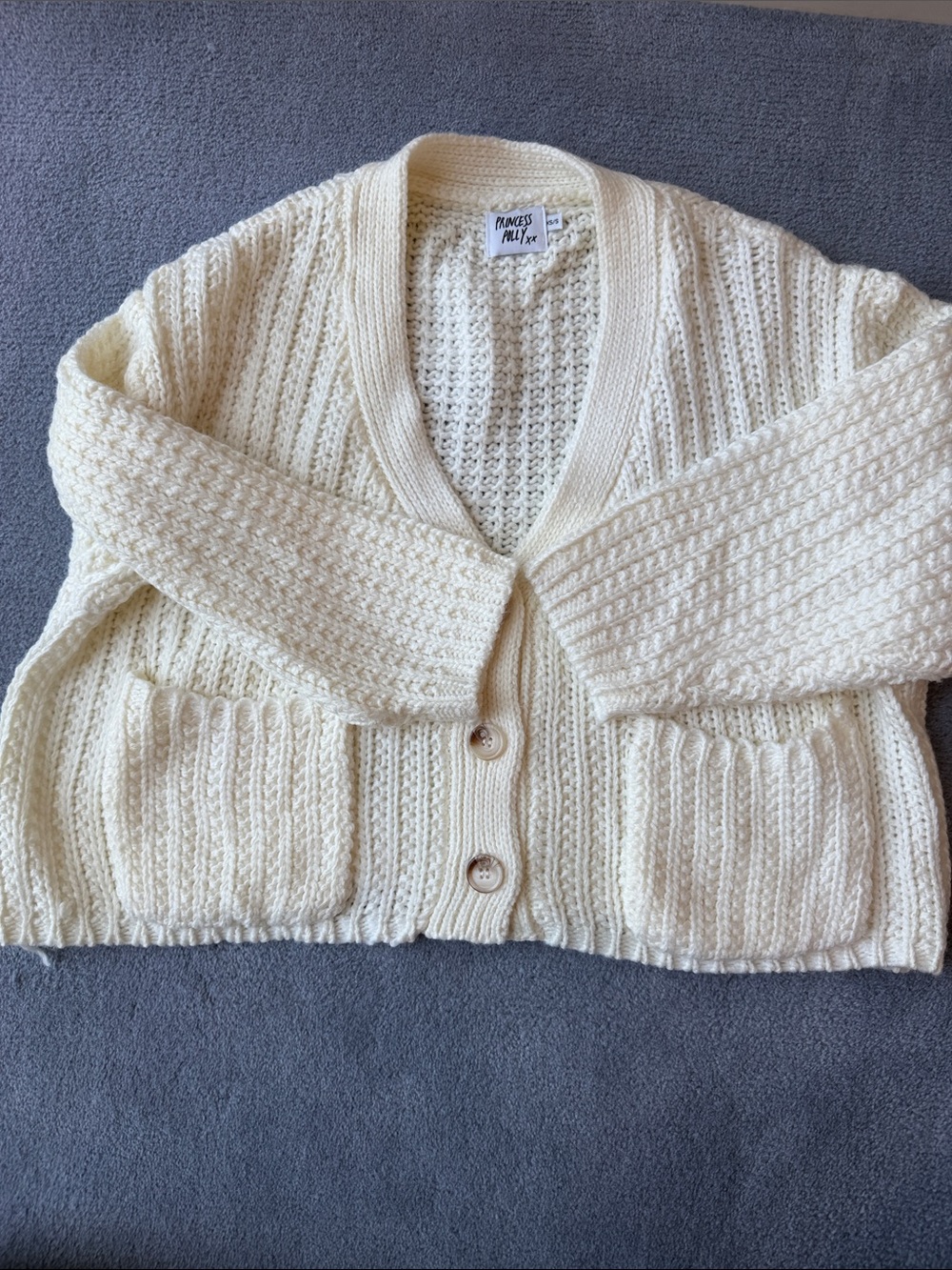 Princess Polly Cream Textured Knit Button Cardigan